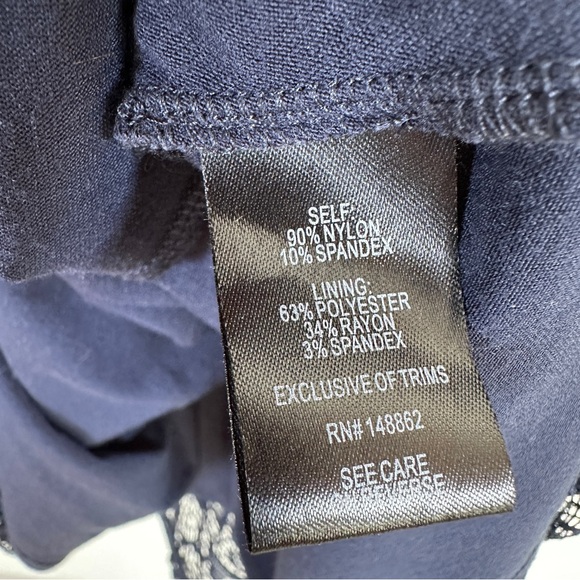 Navy Blue Lace V Neck Short Sleeve Fitted Dress Lined Size 14 - Picture 7 of 8